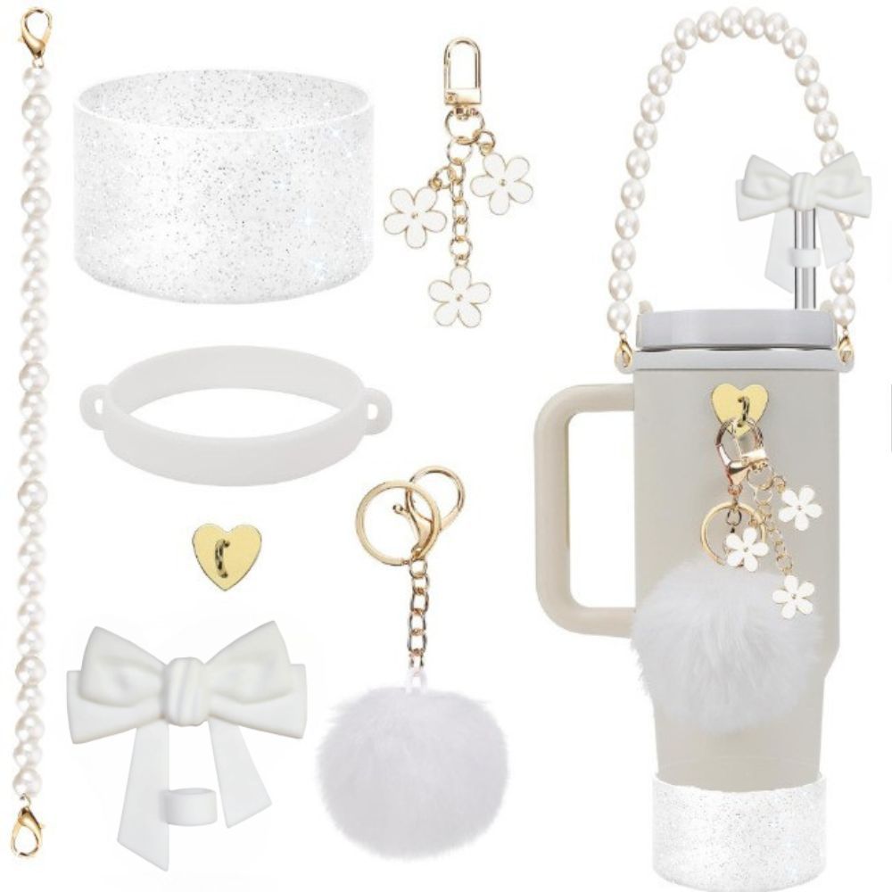 Accesorios de taza Stanley colgante de cuerda de mano flor de silicona gorra de paja de peluche colgante de taza cadena de taza de color cubierta de taza
