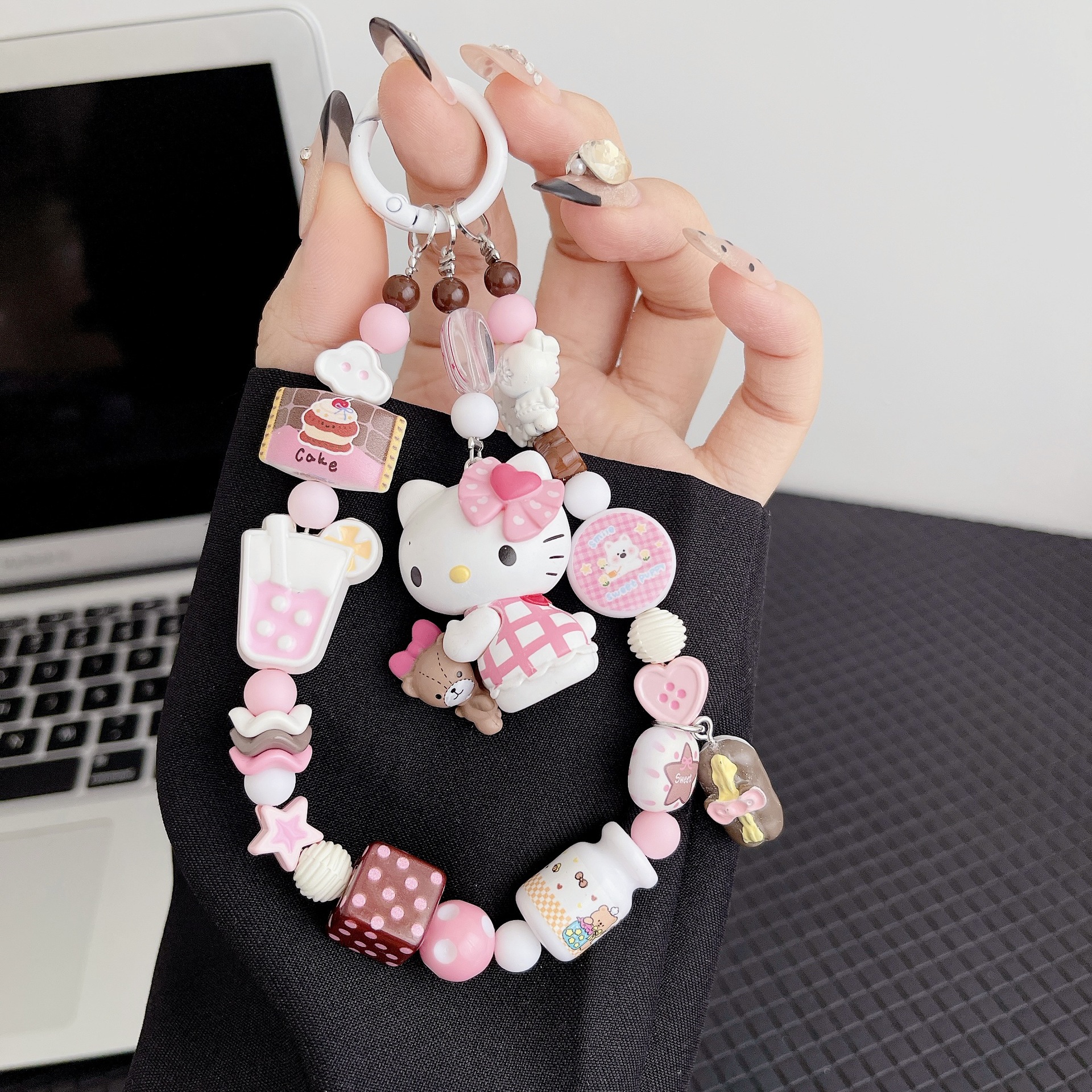 Bucha hecha a mano de alta calidad cadena de teléfono móvil mujer cadena corta moda serie HelloKitty cadena de teléfono móvil