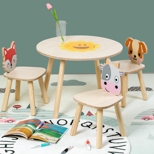 Children's Wooden Simulation Indoor Home Furniture: ISN-Style Peanut Table and Chair Set, Perfect for Baby Learning, Reading, and Fun Cartoon-Themed Play Tables