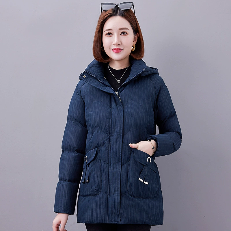 Long removable demi-season keep warm hoody with down for mother, mid-length, for middle age