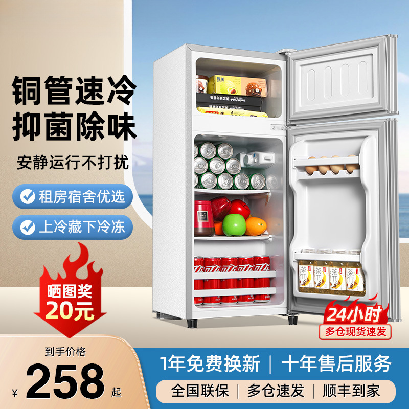 Small Refrigerator Household Small Rental Dormitory Mini Energy-Saving Office Rental Double-Door Refrigerator