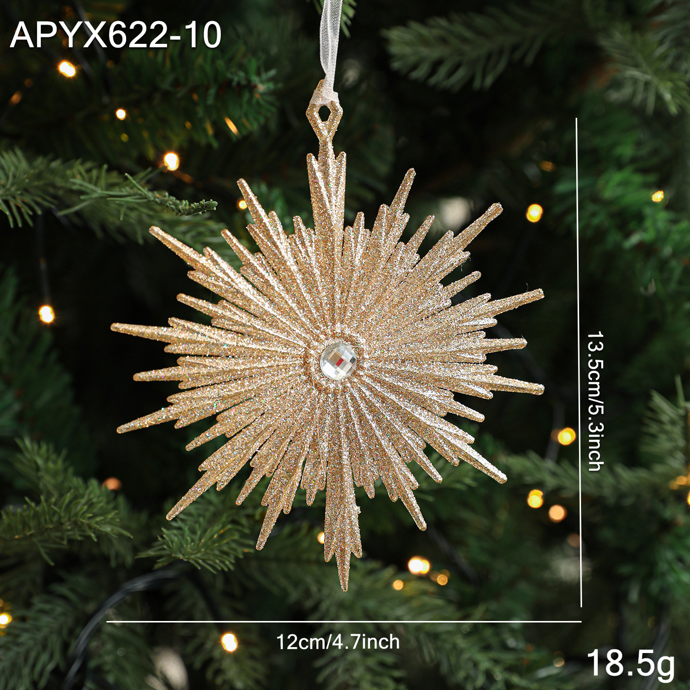 Polvo de champaña transfronterizo polvo de oro colgante retro copo de nieve amor plástico hueco decoración de árbol de Navidad colgante