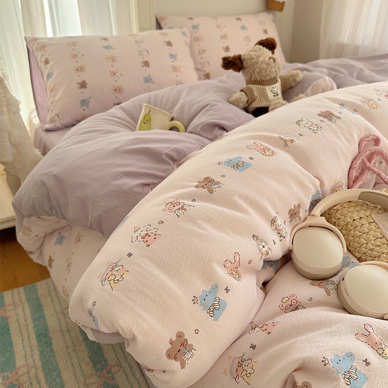 Cama de algodón de cuatro piezas A clase madre y bebé dormir desnudo pro piel sábanas de cama de algodón puro Kasa dormitorio dibujos animados lindos tres piezas 4