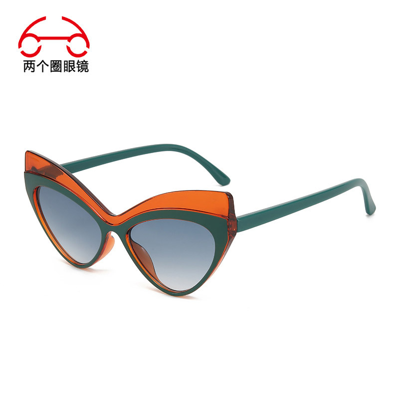 两个圈 蝴蝶框女款太阳镜欧美复古猫眼镜防紫外线UV400墨镜T1153