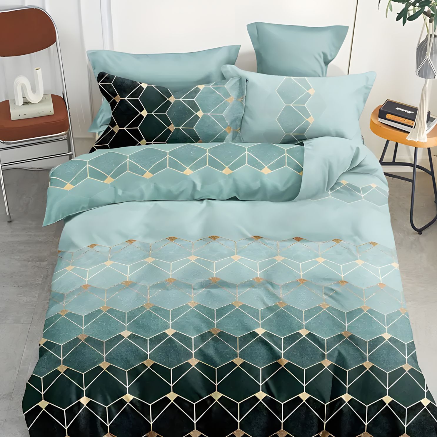 TEMU / JIT Transfronterizo Visita al hogar lujoso ligero de lujo patrón de mármol geométrico 3D impresión digital Kit de colcha