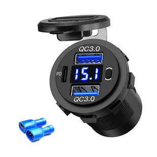 Hot Selling Modified Motorcycle Motorcycle Yacht Rv Outdoor Waterproof Dual Usb+Pd3.0 Fast Charging Digital Display Voltmeter