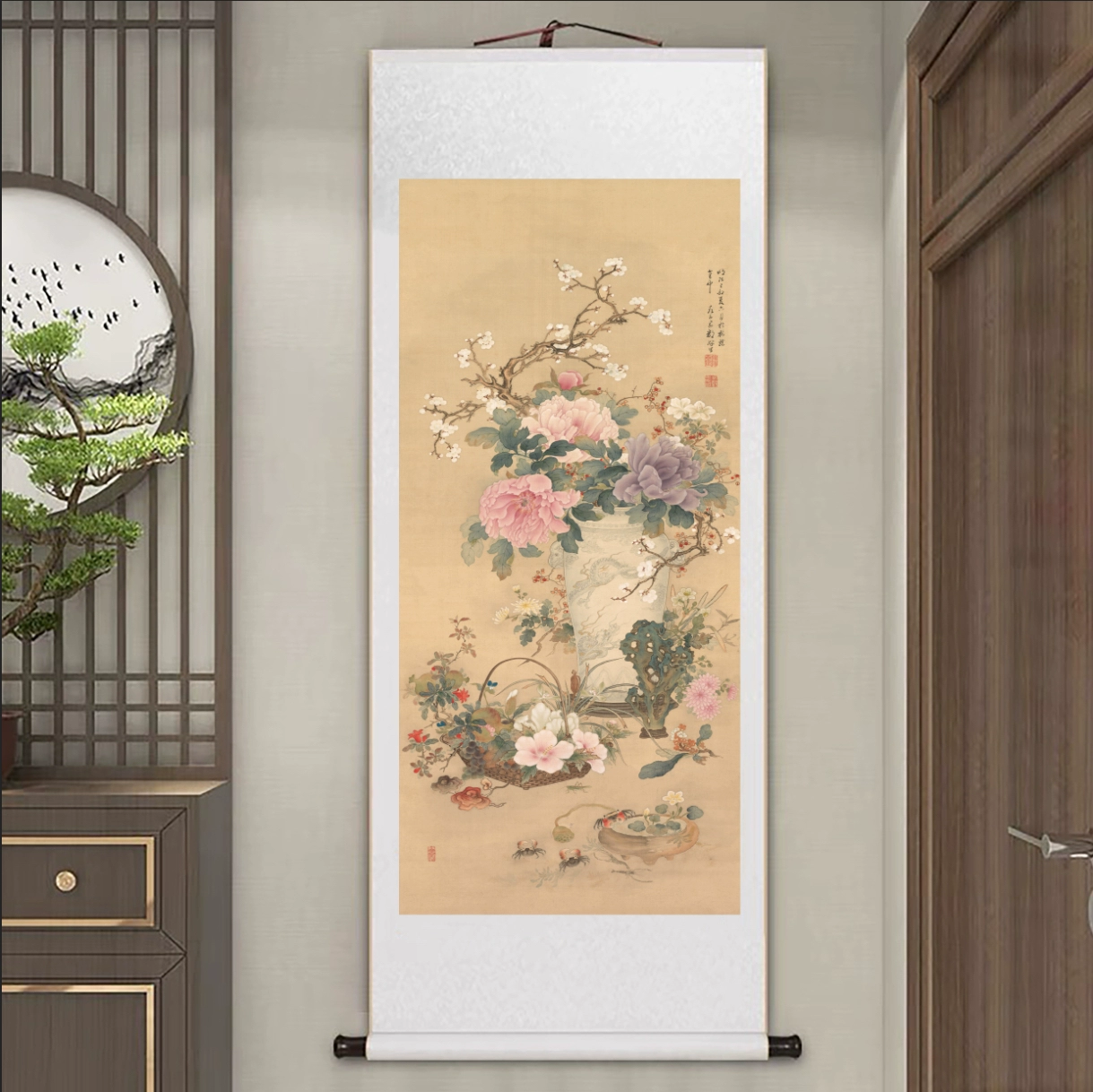 Свиток-картина Sui Chaoqing, бумага (рисовая) с атласной окантовкой и цельнодеревянными шестами, 47×140 или 62×160 см