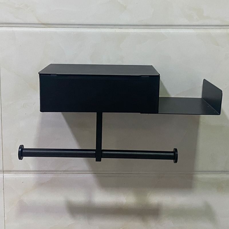 Caja de toallas de acero inoxidable sin perforación Baño inodoro toallas de inodoro estante de pared estante de teléfono móvil toallas de papel