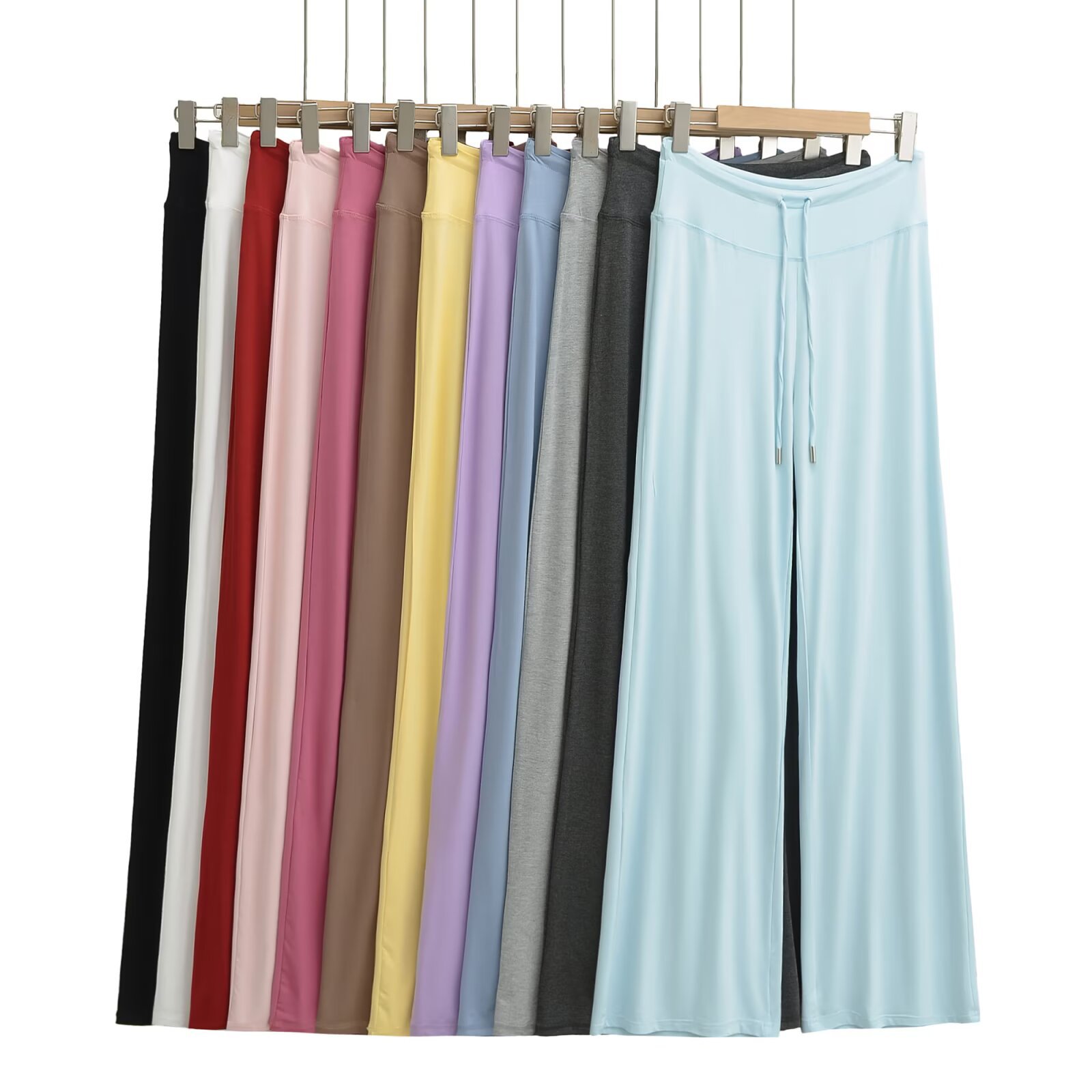 Hot Girl Candy Color High Waist Lace-Up Modal Straight Pants for Women 2025 Summer Pure Color Versatile Loose Casual Pants