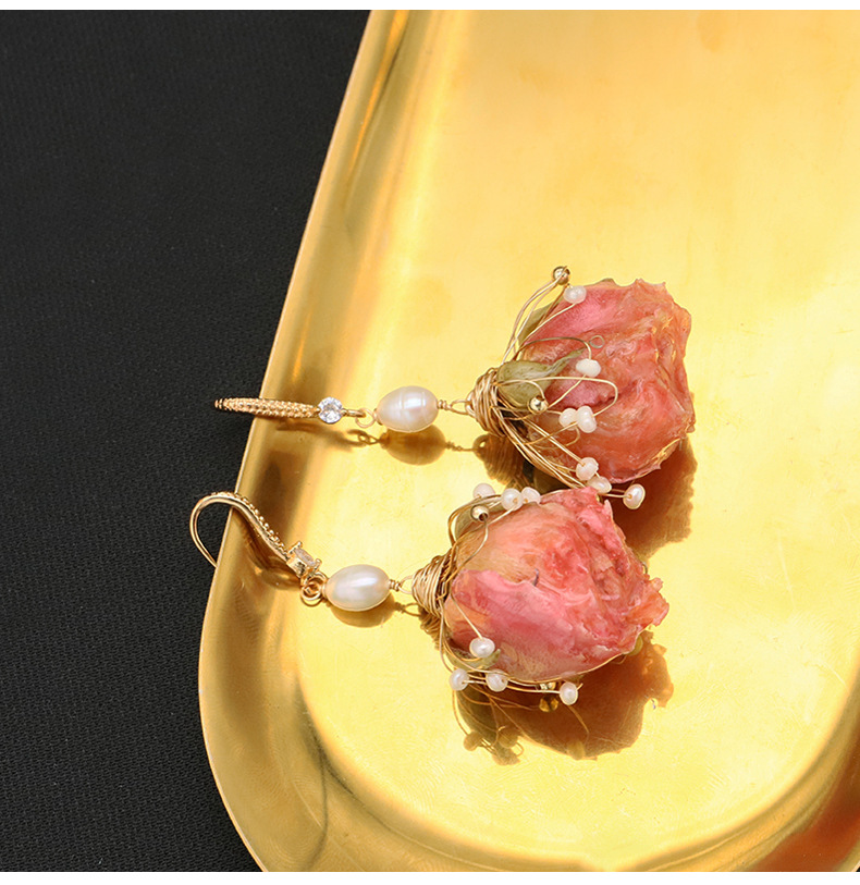 Retro Flower Bow Knot Pearl Drop Earrings 1 Pair