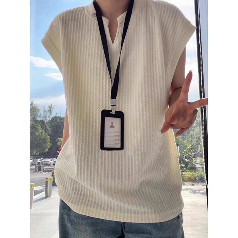 American Cool and Icy V Neck Pleated Vest for Men and Women in Summer, Lightweight Sleeveless T-Shirt, Small Neckline Sports Vest and Undershirt