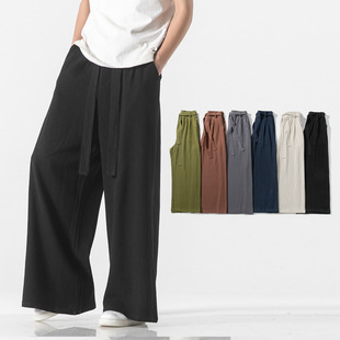 2022 Summer New Chinese Style Men's Casual Linen Trousers Cross-border Fashion Large Size Men's Cotton and Linen Wide Leg Pants