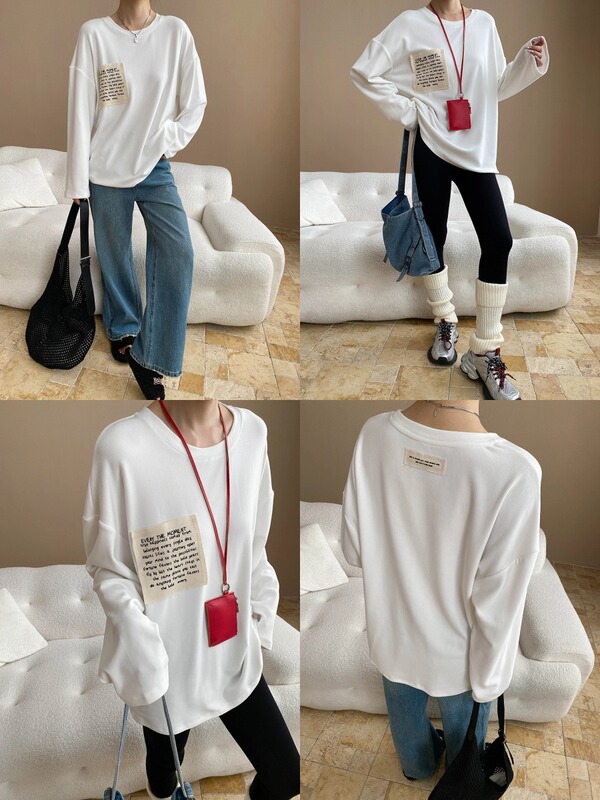 Sinan 初秋の新作ブロガースタイルレタープリントパッチルーズTシャツボトリングシャツSN7682|undefined