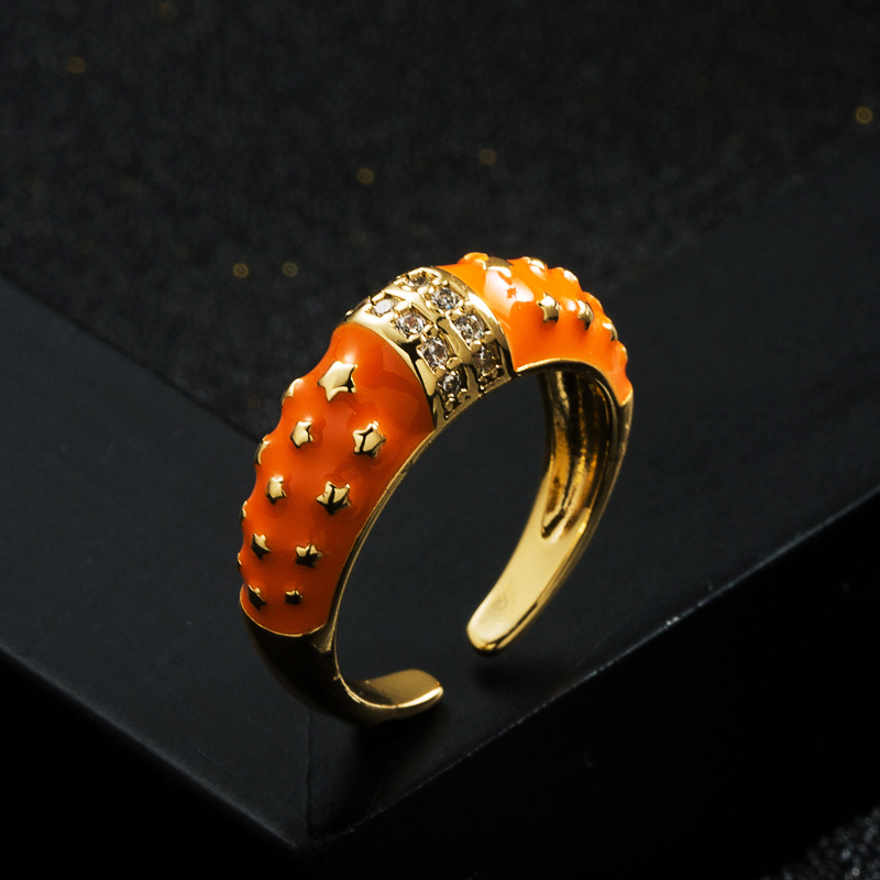 Moda Cobre Chapado En Oro Micro-set Zircon Goteo Aceite Anillo Abierto Mujeres display picture 3