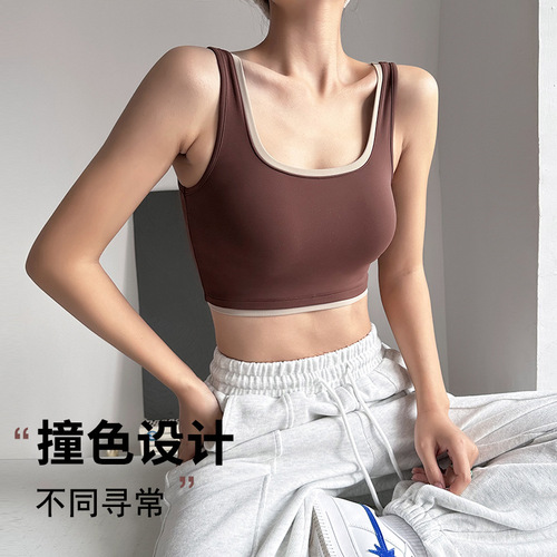 Cross-border color matching yoga vest anti-sagging sports bra women's shockproof push-up fitness bra highly supportive bra