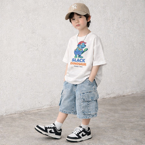 Boys 'summer denim shorts 2026 new children's wear Korean loose, handsome, fashionable and thin quarter pants
