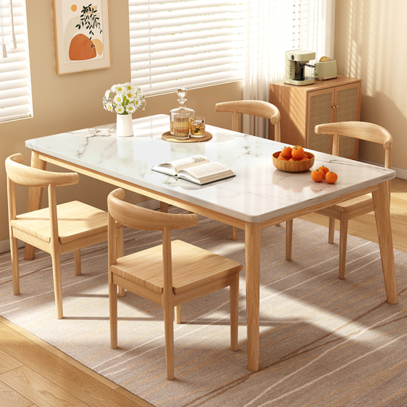 Mesa de comedor de piernas de madera sólida, mesa de comedor de alquiler rectangular doméstica, combinación de mesa de comedor comercial simple nórdica image 3