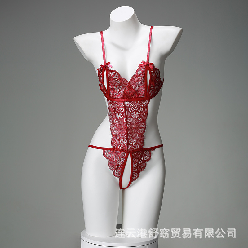 Shu Yao Wearing Free Dating Convenient Sexy Lace Open jumpsuit thong for lovers interested in underwear 5613