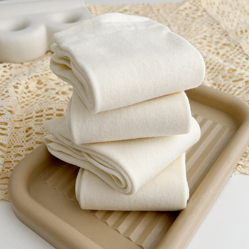 Socks Women's Spring and Summer Cotton Socks Solid Color Pile Socks Mid-Tube Socks Macaron Wide Mouth Boneless Socks Versatile Postpartum Socks Wholesale