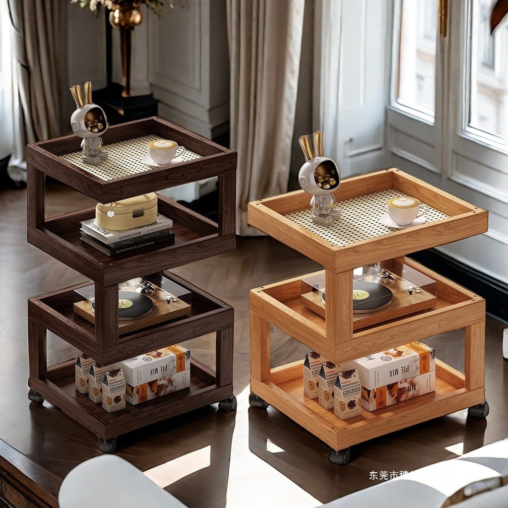 Chinese-Style Bamboo Coffee Table, Simple Tea Table for Balcony, Leisure Coffee Table for Living Room, Small Square Table for Home Use, Sofa Side Table, Storage Rack