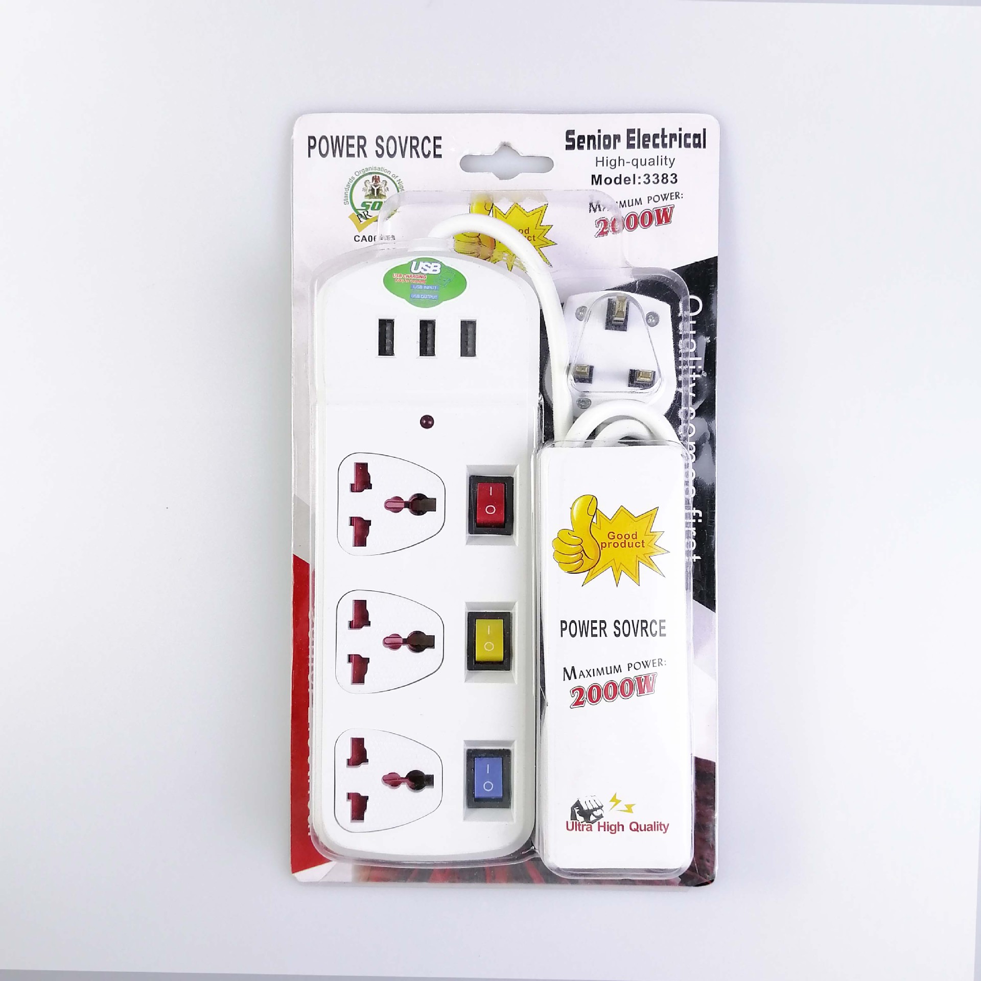 英式三四五位多功能孔排插带USB独立开关13A拖线板插排接线插座