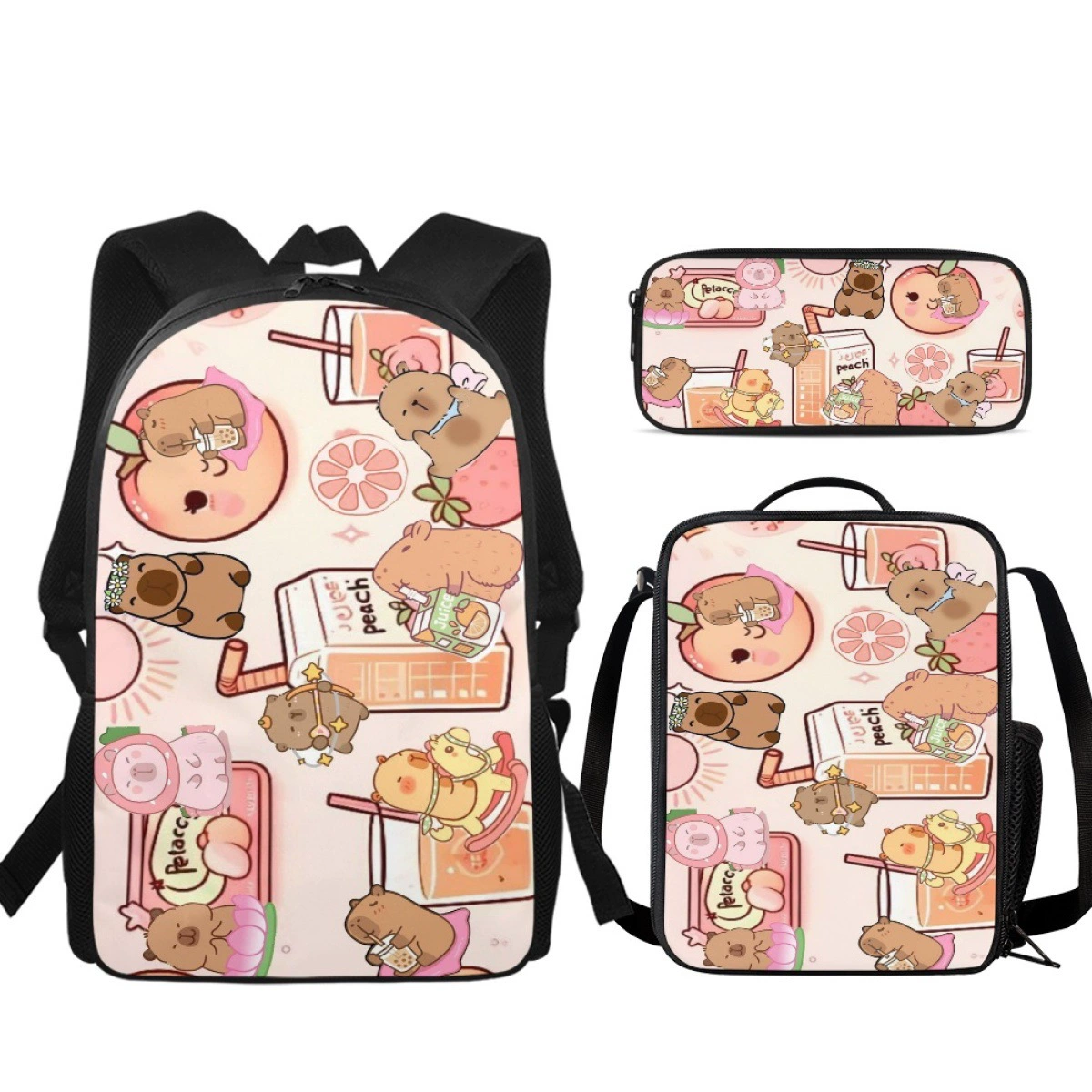 Школьный рюкзак для внешней торговли, набор к новому учебному году, милый принт капибары, цельный, дропшиппинг, школьный рюкзак, термосумка для ланча