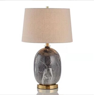 American Style Simple Modern Gold-plated Copper Material Ceramic Table Lamp Living Room Bedroom Bedside Lamp Hotel Model Room Lighting
