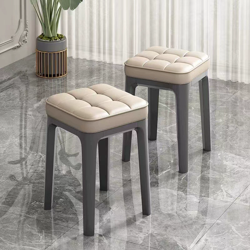 Табурет Пластиковый Бытовой Штабелируемый Обеденный Стул Современный Простой Гостиная Мягкая Сумка Квадратный Табурет Спальня Макияж Табурет Низкий Табурет Оптовая