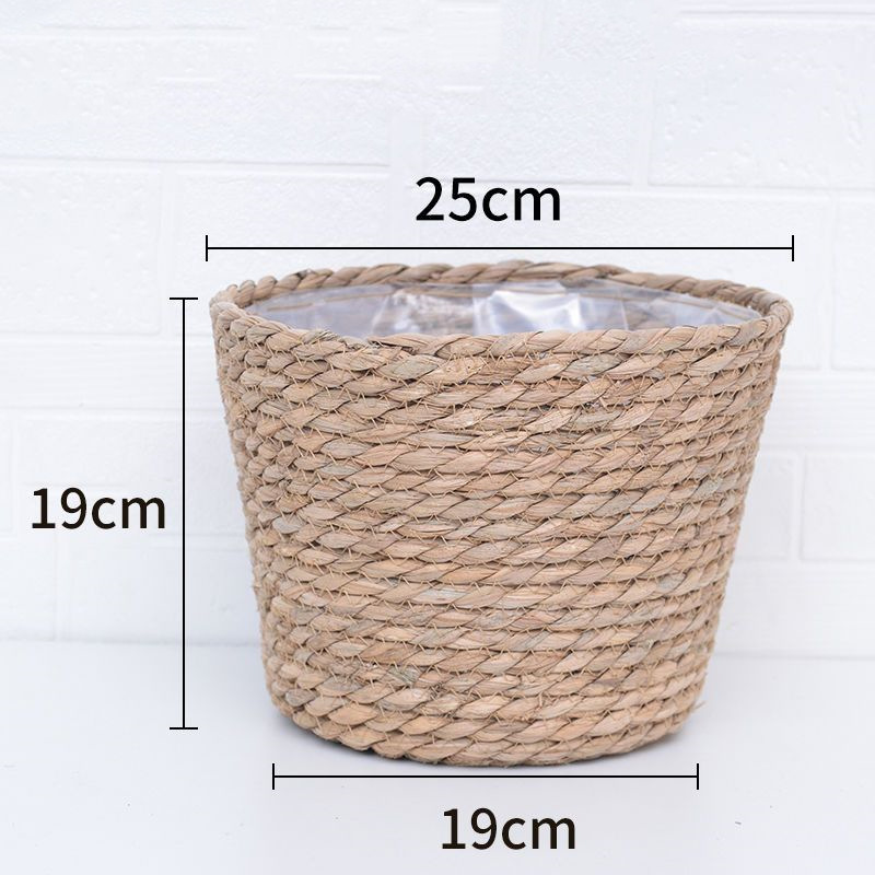 Cesta de Flores Tejida de Paja con Película Impermeable para Plantas de Interior
