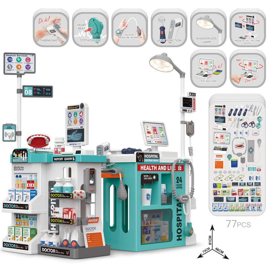 Simulación transfronteriza de sonido y luz para niños estetoscopio de enfermería dentista juguete con mesa médica de agua