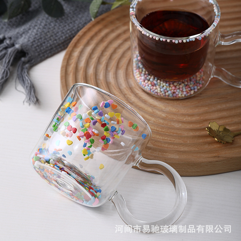 Celebridad de Internet móvil Amor Copa de doble capa chica cristal azul arenas movedizas Copa regalo creativo taza fabricante