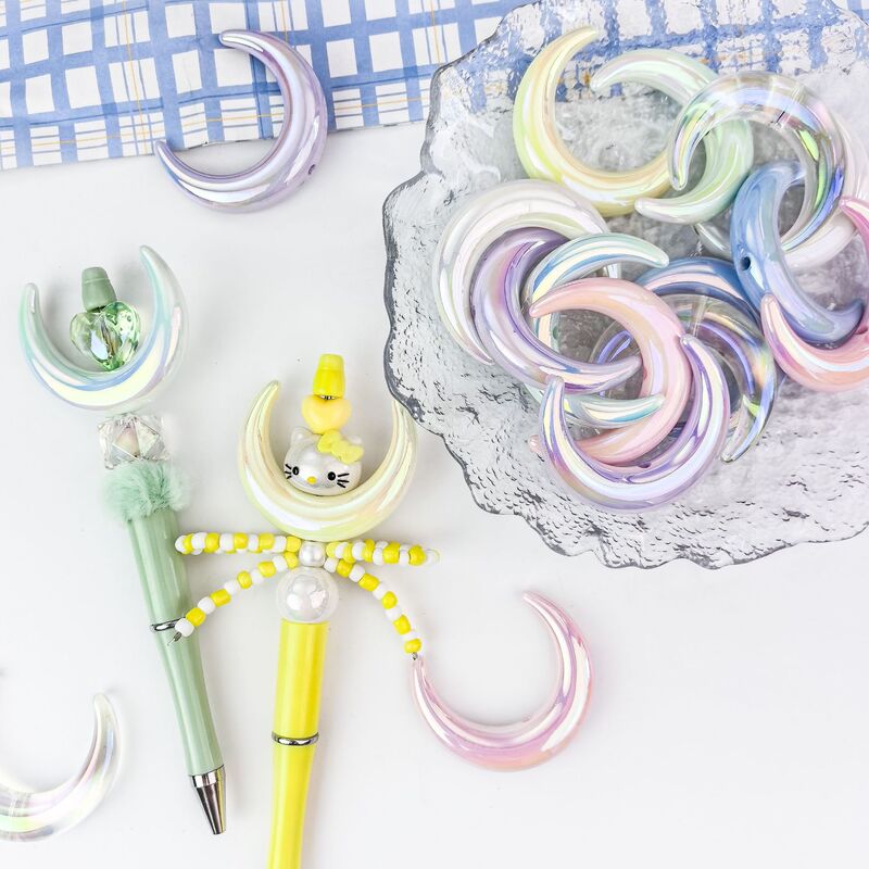 Uv Coated Solid Color Acrylic Luminous Through-Hole Phone Chain Moon Beads Korean Goo Pen DIY Bead Pen Accessories