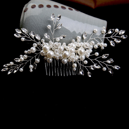 Elegant White Pearl Updo Hair Comb, Handmade Water Diamond Crown Hair Accessory, Floral Hairpin, Bridal Hair Decor