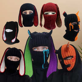 亚马逊热销手工针织兔耳朵帽子春夏新款毛线帽万圣节圣诞节装饰品