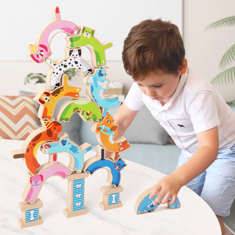 Children's Wooden Toy Puppy Balance Stacking Puzzle Building Blocks Hand-eye Coordination Game Stacking High Wooden Toy