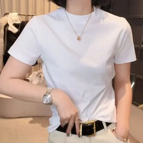 [Live hit] 2025 new Korean short-sleeved T-shirt base shirt is fashionable and all-matching fabric is soft and comfortable