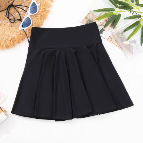 Solid Color One-Piece Swimsuit with Built-in Bottom to Prevent Exposure, Women's High-Waisted Cover-Belly Slimming Swim Dress Bottom, Bikini-Style Skirt