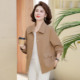 Middle-aged and elderly mother spring lapel solid color western style coat women's 2025 new casual all-match short jacket