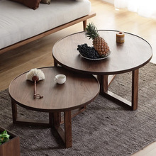 实木桌子极简沙发风小客厅黑胡桃圆形茶几组合家色原用具北欧新款