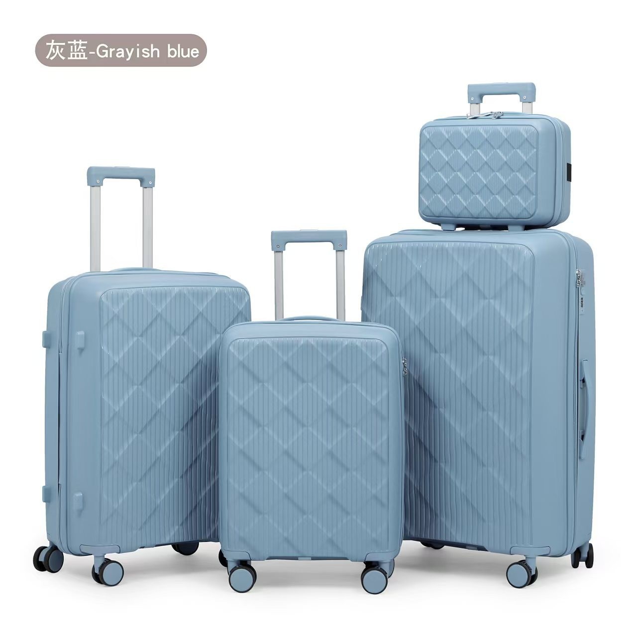 Procesamiento de moda personalizada PP casco duro tirón bolsas silenciosas ruedas universal maleta de viaje con cremallera cuatro maletas