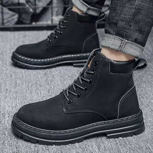 Martin boots men's British style mid-top workwear boots men's high-top leather shoes autumn and winter short boots leather mid-top men's boots