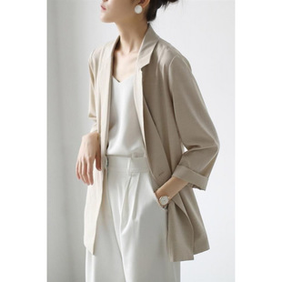 2025 New Summer Thin Sun Protection Suit Breathable Hemp Beige Casual Small Suit Jacket Women's Design