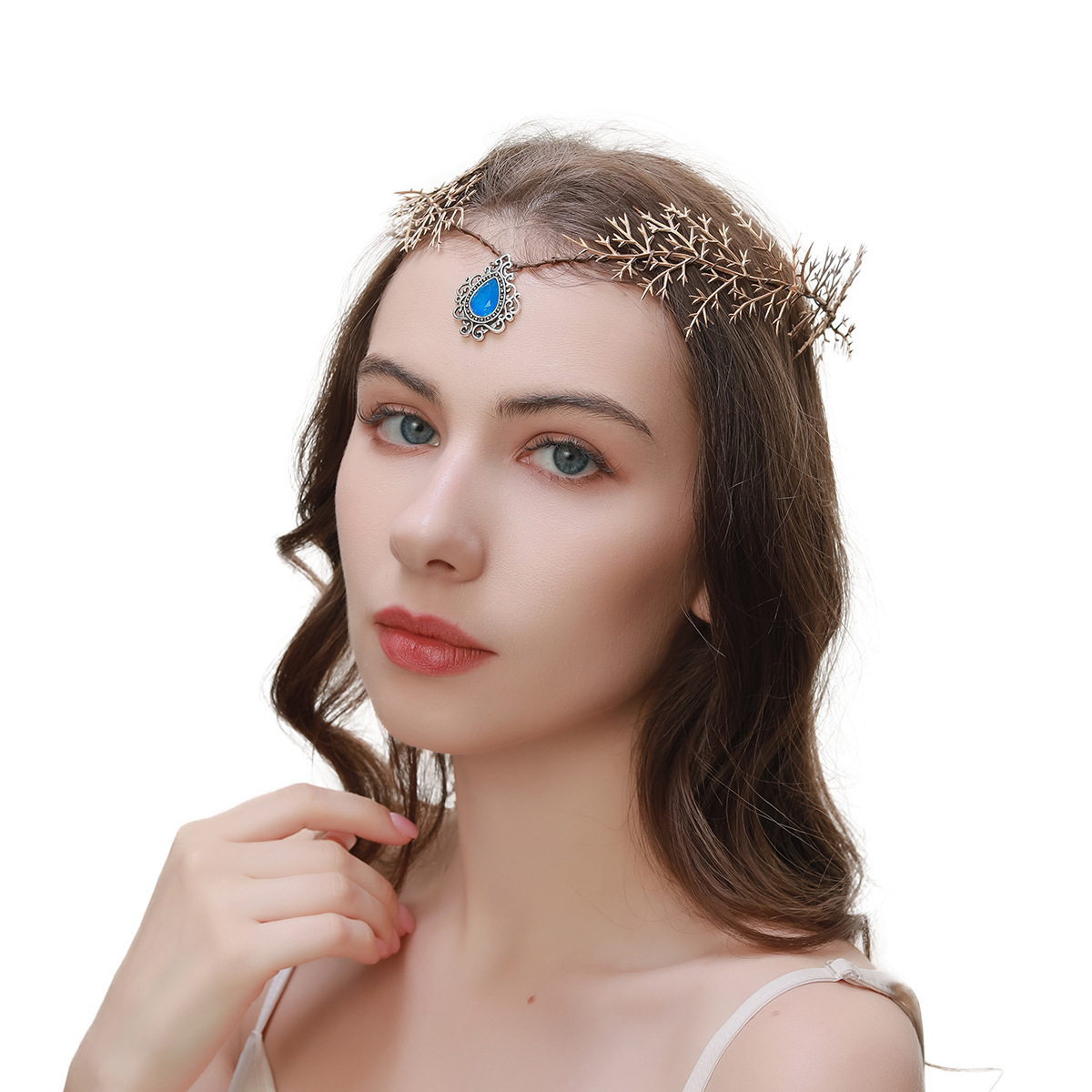 Women's Fairy Style Leaf Cloth Satin Iron Inlay Rhinestones Hair Band display picture 5