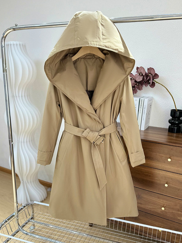 ハイエンドのヨーロッパ商品の90白のガチョウの毛の風の服のダウンジャケットの女性は腰を収めてやせてゆったりしている気質の中で長いタイプの大きい札のコートの冬を現します。|undefined