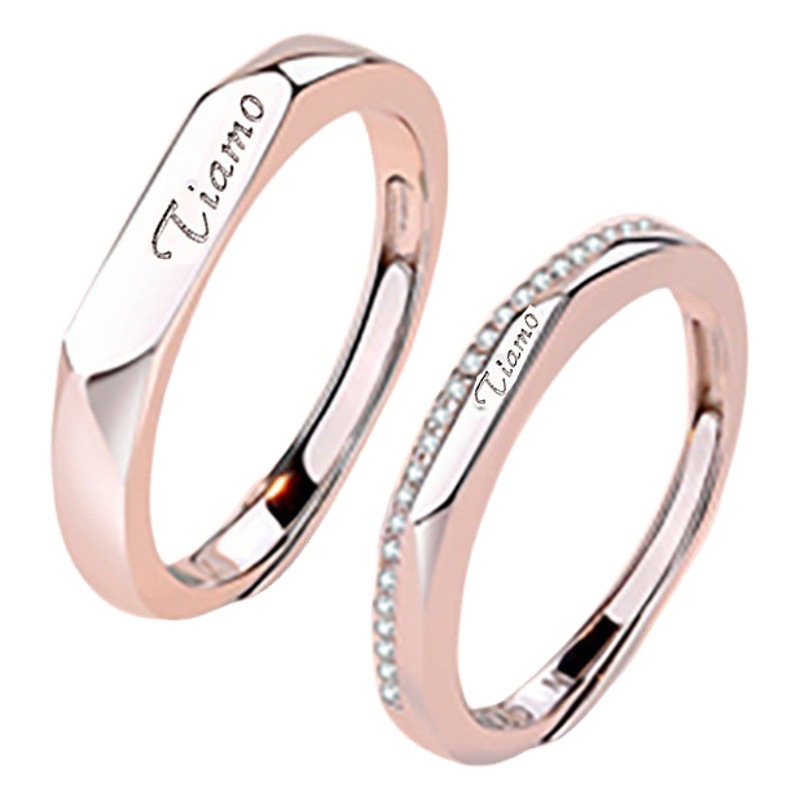 S925 Silver Ring Diamond Ring Loose Ring Couple Men and Women Korean Style Simple Glaver Open Finger Ring Valentine's Day Gift