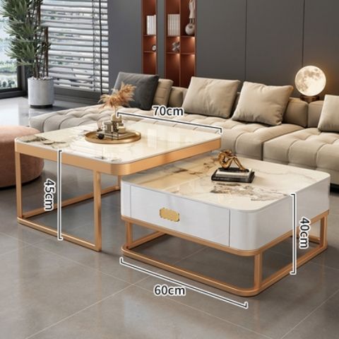 Mesa de té de lujo ligera sala de estar doméstica moderna y pequeña casa red cuadrada de vidrio rojo tablero de TV combinado mesa de té