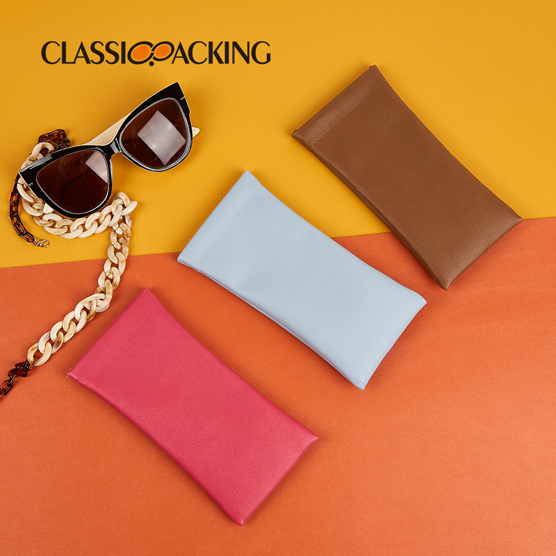 Simple Solid Color Portable Leather Glasses Bag Protective Cover Sun Optical Glasses Storage Bag Student Glasses Bag