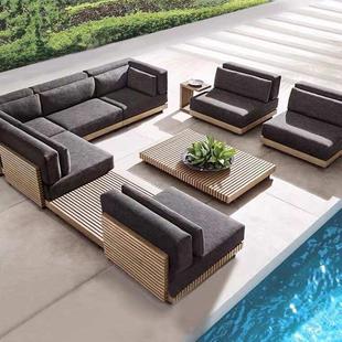 Outdoor Solid Wood Sofa Villa Courtyard Garden Teak Outdoor Furniture Living Room Terrace Leisure Rattan High-End Combination