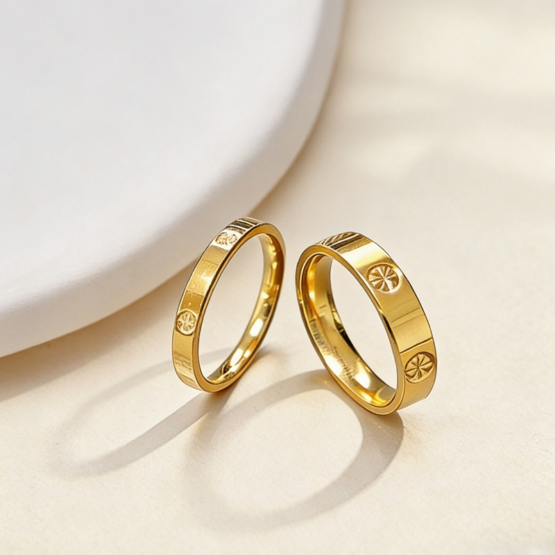 Simple Classic Diamond Pattern Titanium Steel Ring Women's Niche High-end Sense Not Fallen Internet Celebrity Elegant Couple's Ring Fashion Jewelry