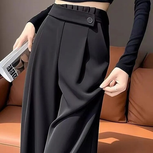 2026 summer new style, high waist, hanging straight, small, narrow version, wide leg pants, black casual pants, women